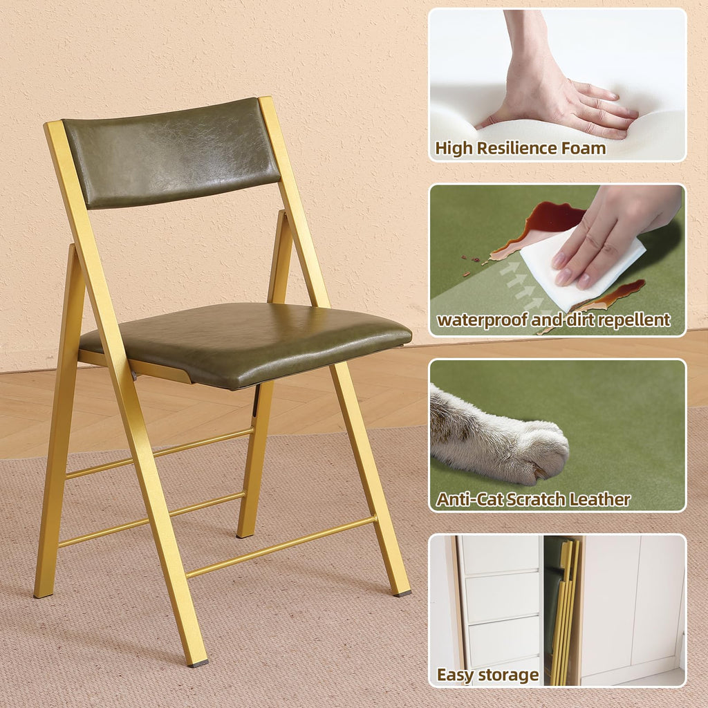 Folding Chairs 2 Pack, 450Lbs Steel Frame Foldable Dining Chairs, Green