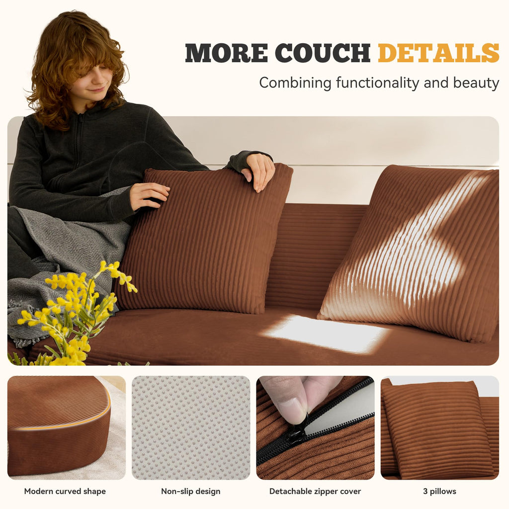 126" Oversized Cloud Curved Couch, Modern Modular Sectional with Deep Seat, Upholstered Boneless Couches, No