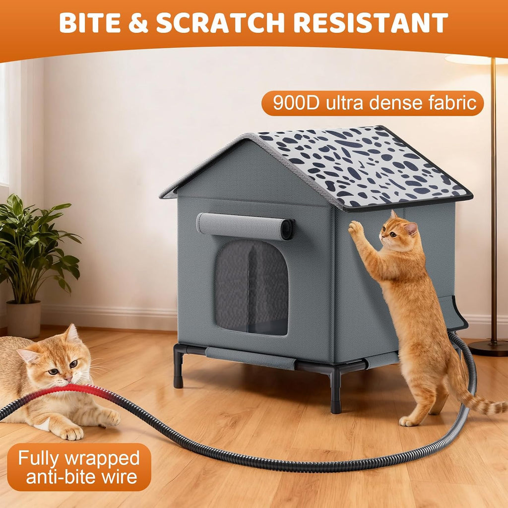 Heated Cat House for Outdoor Cats in Winter, Weatherproof Insulated Outside Cat House with Heating Pad, Warm Home