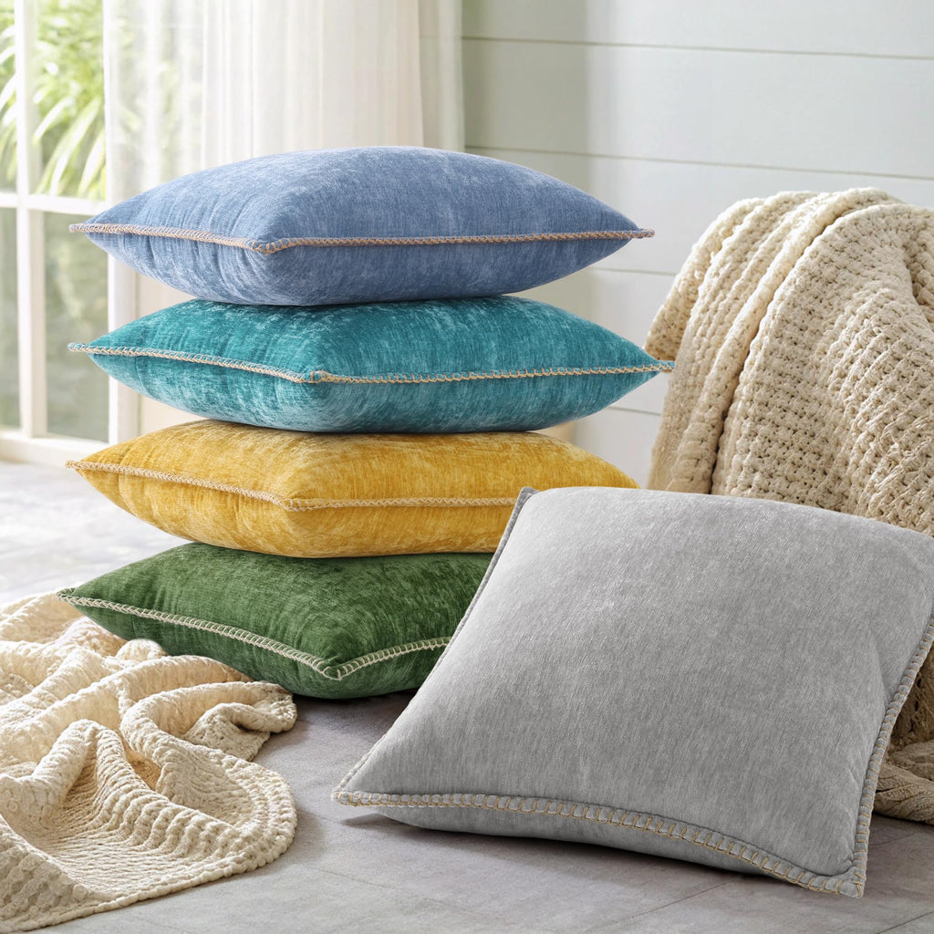 Soft Chenille Throw Pillow Covers 20x20 Set of 2 Forest Green