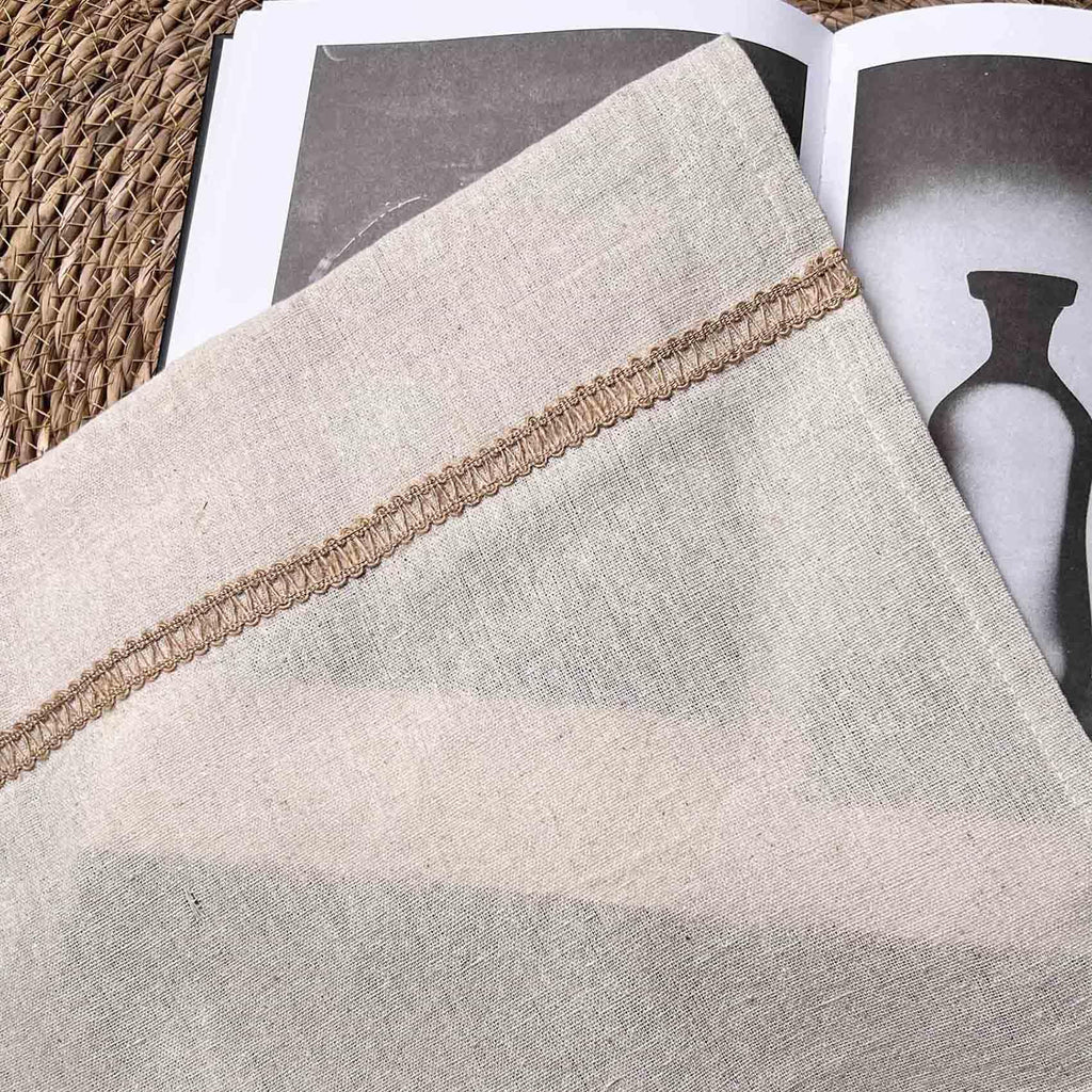 2 Pack Cotton Linen Valance with Burlap Lace Trim 12 inch Length