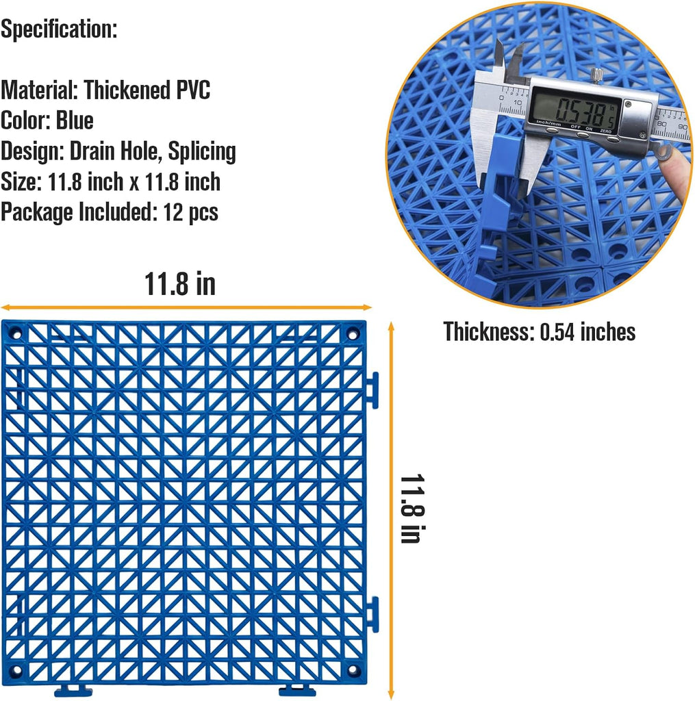 12 Pcs Drainage Mat Modular Interlocking Cushion 11.8" x 11.8" Interlocking Garage Floor Tiles Non-Slip Splicing