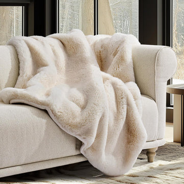 Faux Chinchilla Fur Throw Blanket, 50"x60", Arctic White | Luxury, Super Soft, 1220GSM, Fluffy Cozy Mink, Reversible