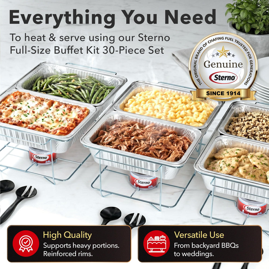 Disposable Chafing Dish Buffet Set With 6-Hour Fuel, 30 Piece