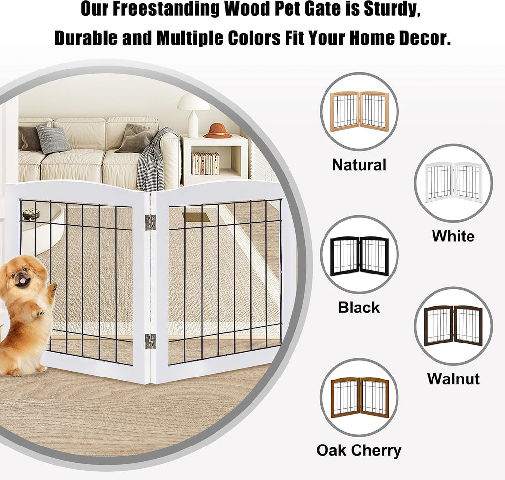 2-Panel Freestanding Foldable Wood Dog Gate - Solid Wood & Steel Wire, Chew-Resistant Pet Barrier for Indoor Use
