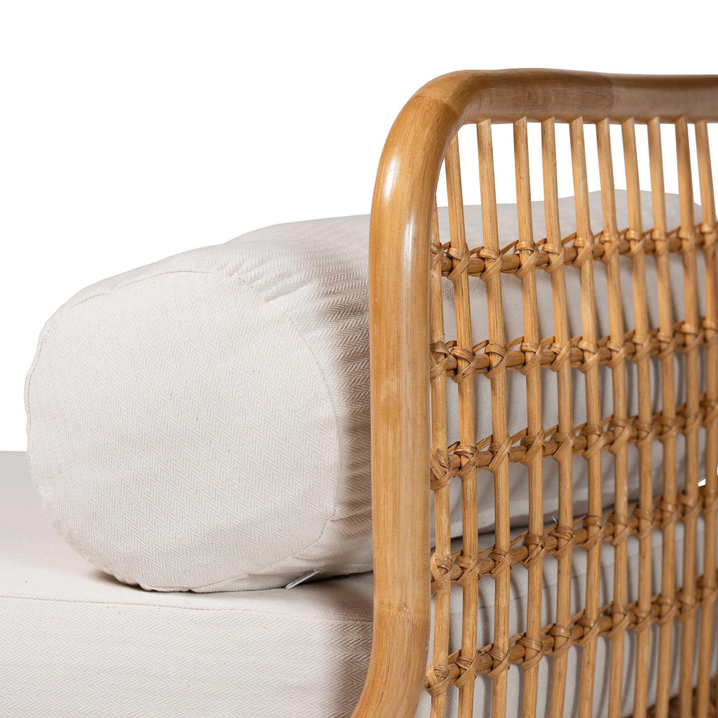 Aiko Handwoven Natural Rattan Daybed with Cushion - Boho Coastal Lounge Bed, or Sunroom