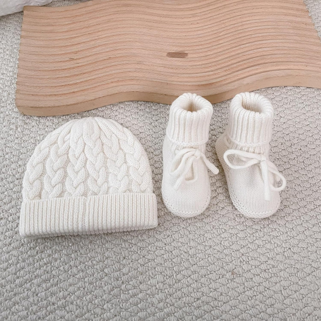 Wool Booties & Hat Set, Cozy Crochet Wool First Shoes and Matching Hat for Newborns, Infants & Toddlers, Piece Set