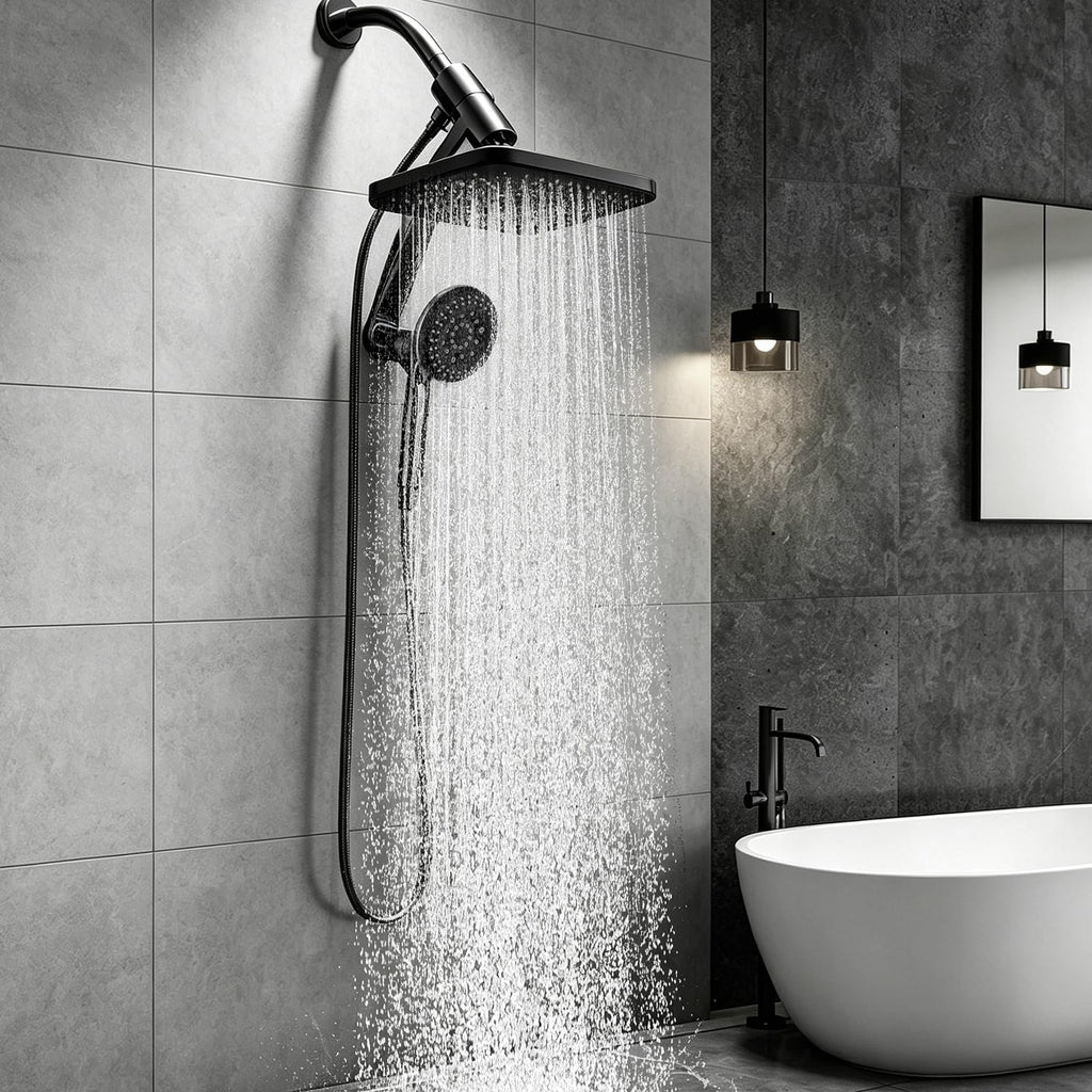 12 Inch High Pressure Rainfall Shower Head Combo, 9 Settings Handheld Shower