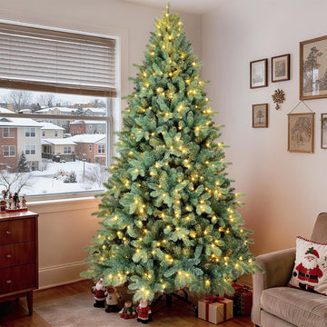 7 Ft Pre-Lit Artificial Christmas Tree, w/ 500 LED Warm Lights, 1838 PE&PVC Mixed Branch Tips, Faux Xmas Tree , Party