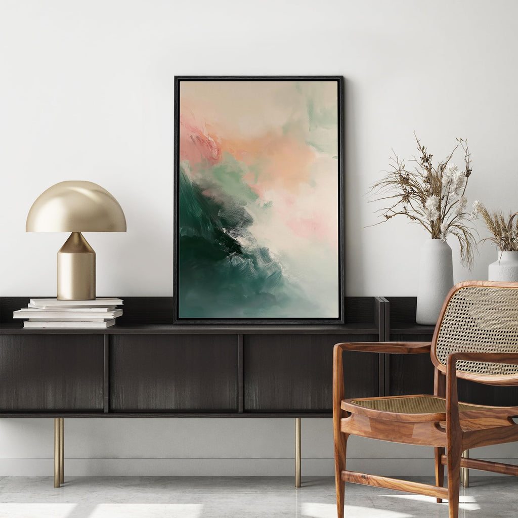 Framed Canvas Print Wall Art Orange Pink Paint Stroke Landscape Abstract Shapes Illustrations Minimalism Decorative