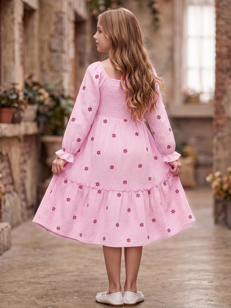 Girls Long Sleeve Boho Maxi Dress Fall Flowy A‐Line Dress