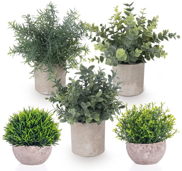 Fake Plants, 5PCS Small Artificial Greenery Eucalyptus Plants Indoor in Pots