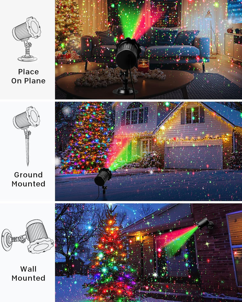 Brighter Laser Christmas Lights Projector Outdoor, 2025 Upgraded 2 Colors Red Green Gypsophila Moving Twinkle Stars