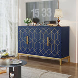 48" Accent Cabinet with 4 Doors and Shelves, Modern Credenza Storage Cabinet with Gold Trim