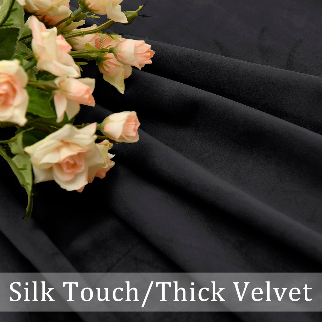 Black Velvet Blackout Curtains 108 inches, 2 Panels, 52W x 108L