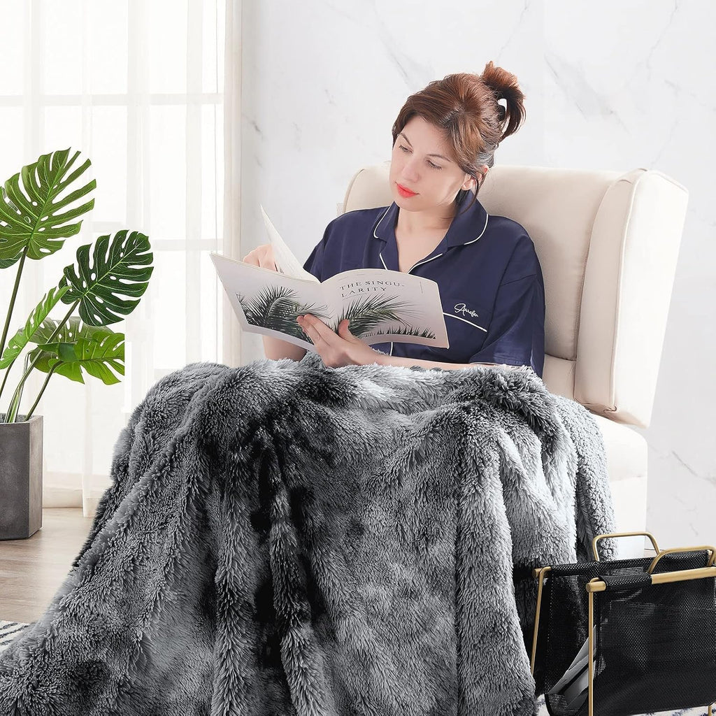 Soft Faux Fur and Sherpa Shaggy Throw Blanket,Reversible Warm Thick Fleece Fuzzy Shag Throws, Luxury Furry Plush