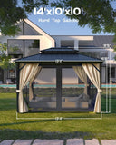 GarveeLife Hardtop Gazebo 10 ft x14 ft for All Weather, with Double Metal Roof, Aluminum Alloy Frame, Net, and Curtain