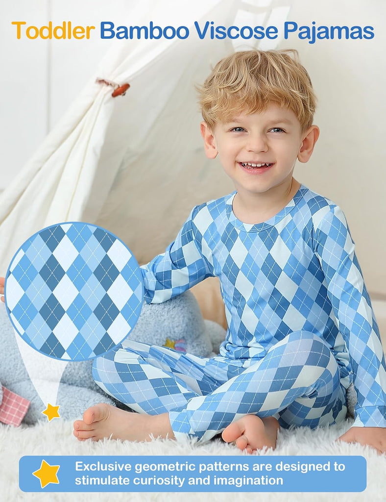 Bamboo Viscose Toddler Pajamas, 4 Piece Pjs for Kids Boys