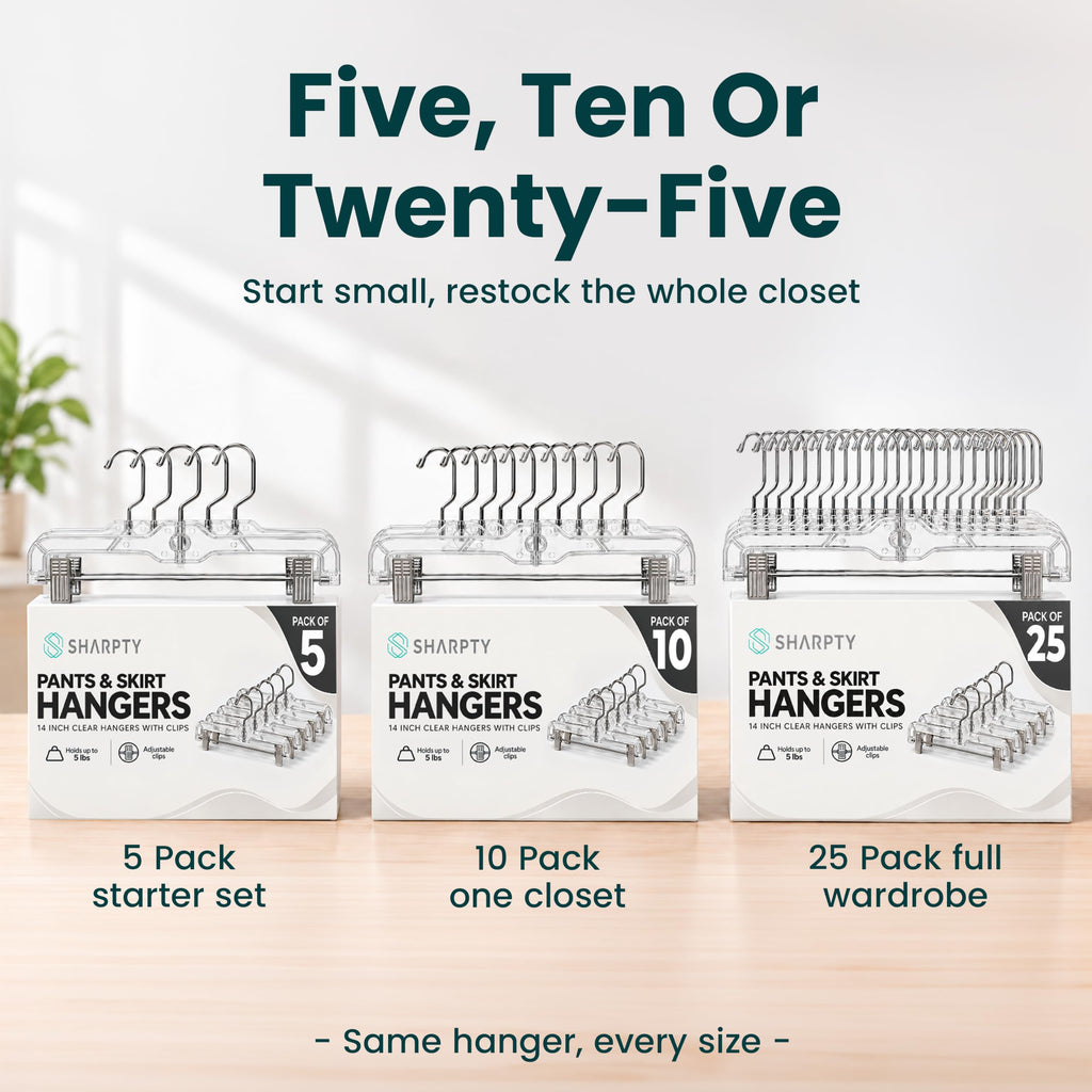 14 Inch Clear Pants Hangers with Clips, Skirt Hangers (25 Pack)