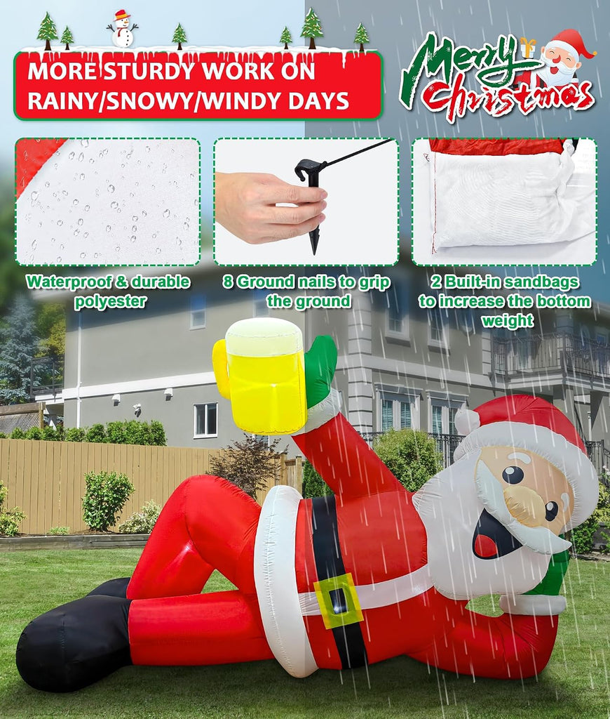 12FT Christmas Inflatable Outdoor Decoration, Christmas Blow Ups Yard Decorations Giant Inflatable Santa Claus Lying