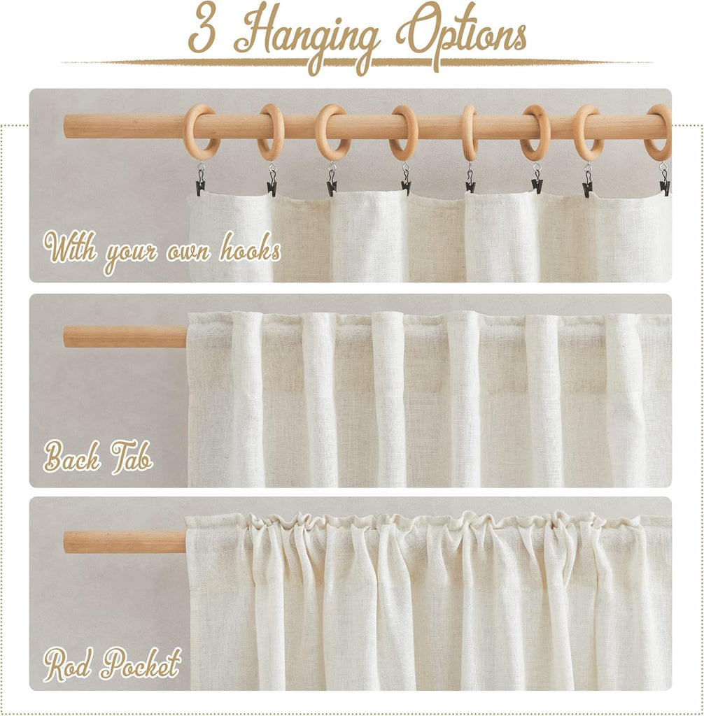 120 inch Curtains Linen Blend, Rod Pocket & Back Tab Natural Linen Burlap Semi Sheer Window Treatments Privacy with