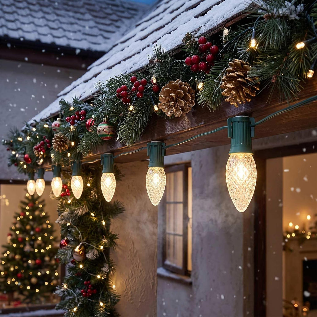 Magnetic C9 Christmas Lights Strawberry LED Bulb, 100 ft, Warm White