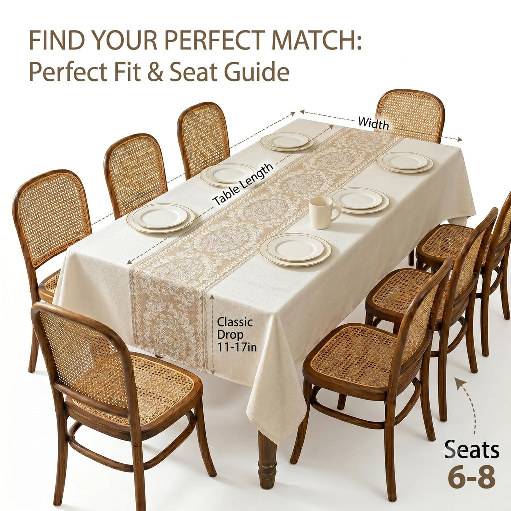 Nordic Beige Linen Tablecloth, Heavy-Duty Rectangle Cover