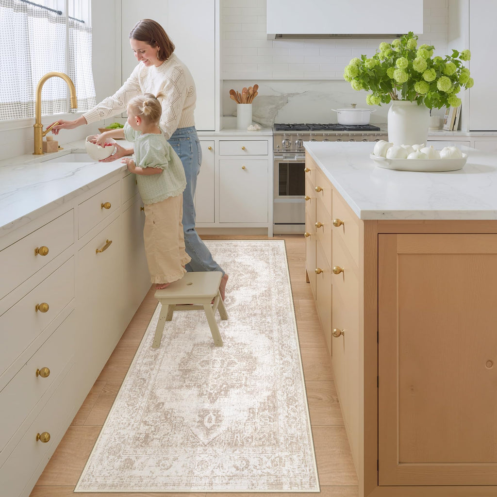 Area Rug Runner Rugs: Washable Vintage Hallway Rug Indoor Medallion Rugs Low Pile Distressed Floor Carpet Retro