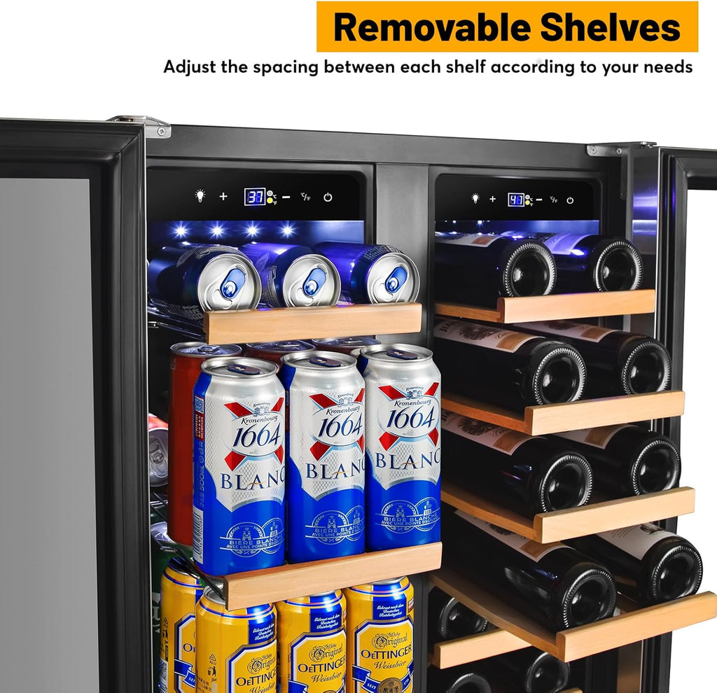 Wine and Beverage Refrigerator, 24 Inch Beverage Cooler Dual Zone with Glass Doo
