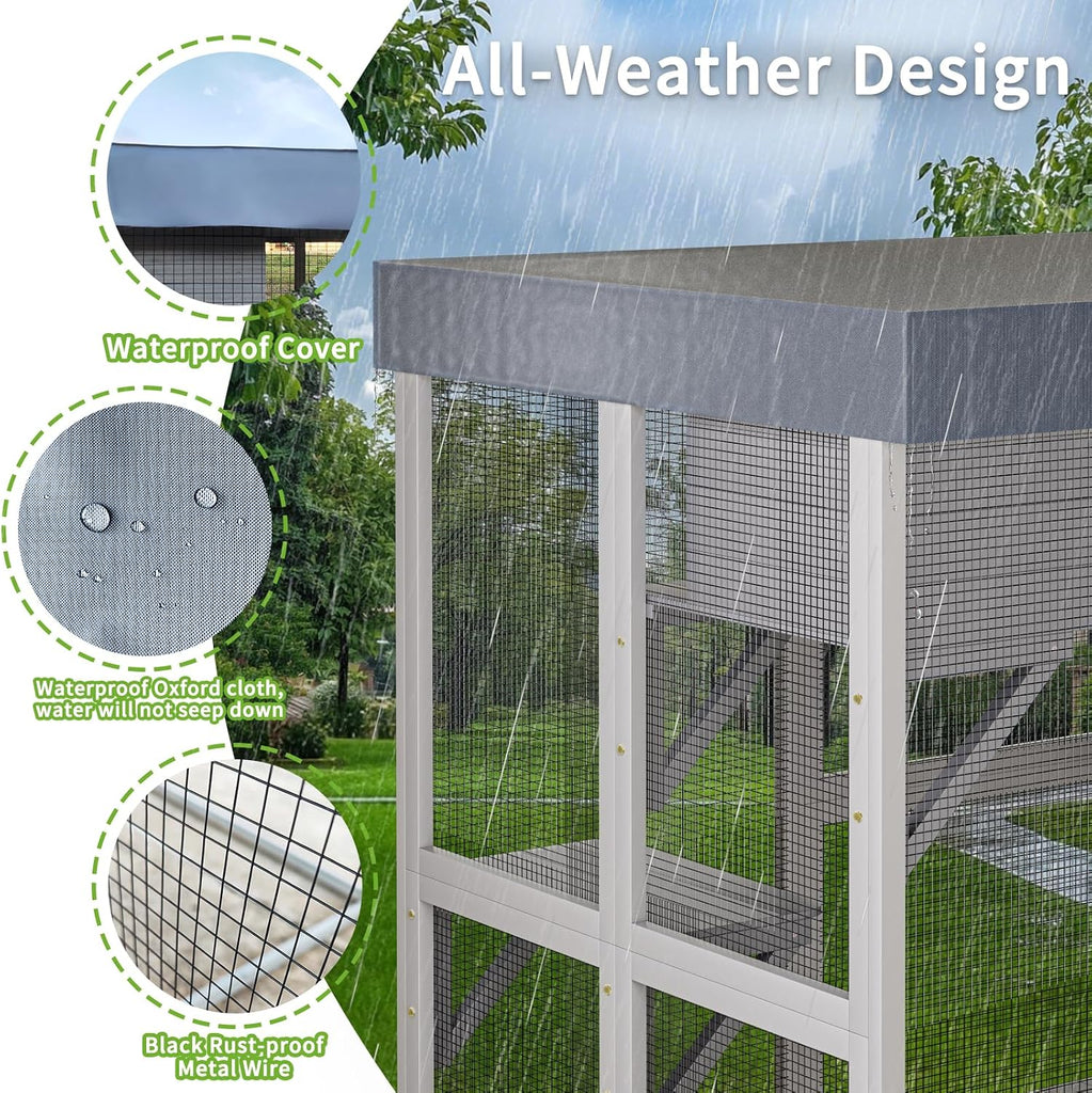 70.5 Inch Wooden Catio, Indoor Outdoor Cat Enclosure with 6 Platforms