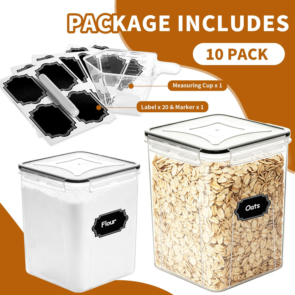 Flour Sugar Storage Containers, 10 Pack Large Airtight Food Storage Containers with Lids Pantry Organization