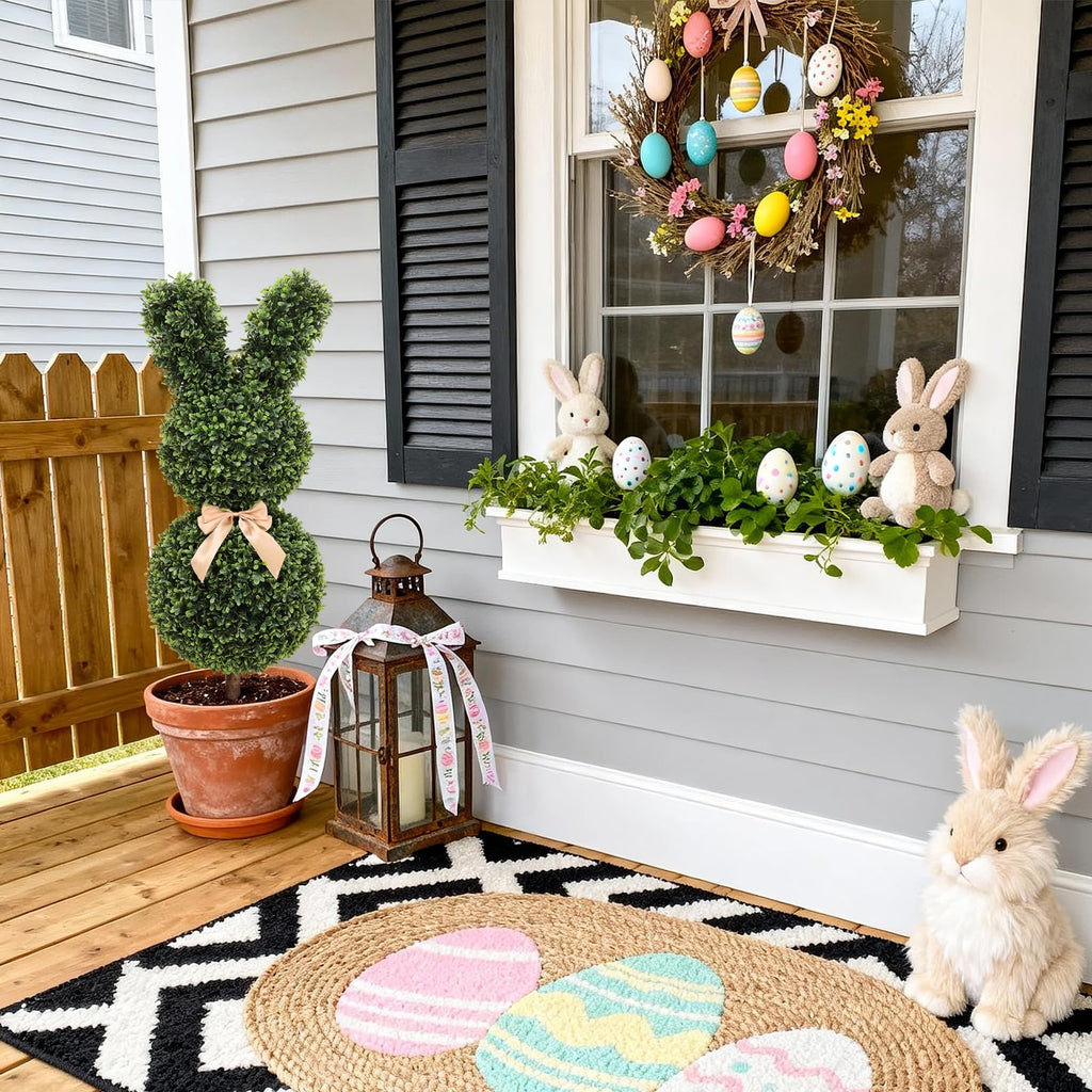 Easter Bunny Topiary, 3 Ft Artificial Bunny Topiary Outdoor, Rabbit Boxwood Topiary for Easter Porch Decor Home Yard