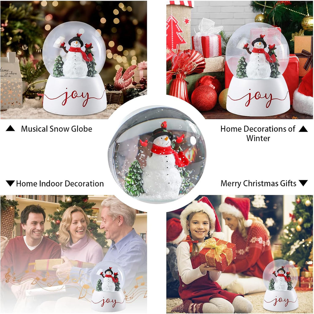 Christmas Snow Globes, Snowman Snow Globes with Red Cardinal and Music Lighted Swirling Glitter Clockwork Water Globe
