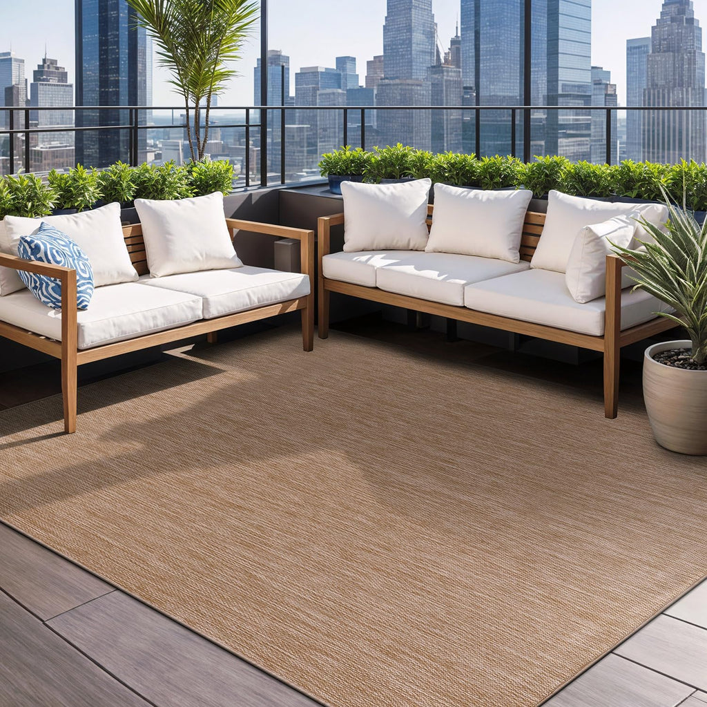 Indoor Outdoor Rug 8x10, Washable Outside Carpet , Deck, Porch, Solid Modern Area Rug, Water Resistant, Jute Beige