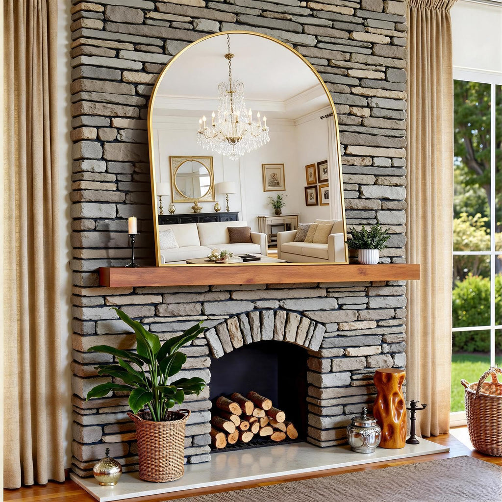 Arched Wall Mirror 40"x48", Gold Arched Mirror &Mantel
