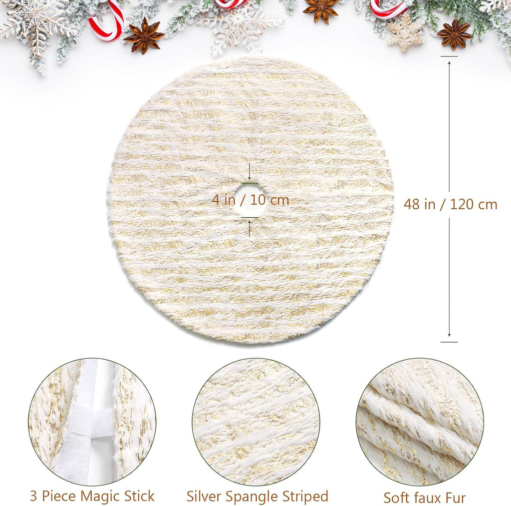 Christmas Tree Skirt White Bronzing Luxury Faux Fur Tree Skirt (Gold 48in)