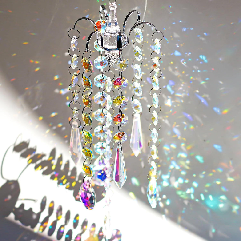 AB Coating Crystal Chandelier Wind Chime Suncatcher Pendant Home Decor - AB Coating Crystal Prism Wind Chime