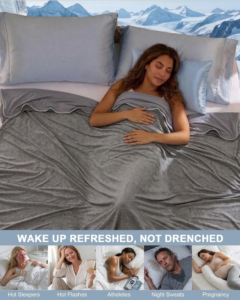 Cooling Blanket King Size Double-sided, Absorbs Heat to Keep You Cool, Grey | Breathable, Thin, Lightweight, 108"x90"