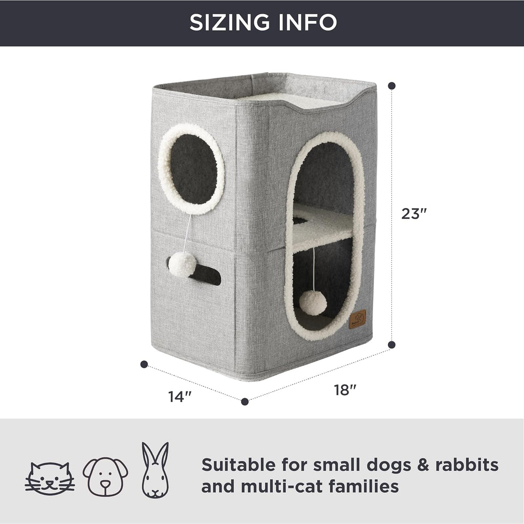 2 Story Cat House for Indoor Cats with Scratch Pad, 18x14x23 Grey