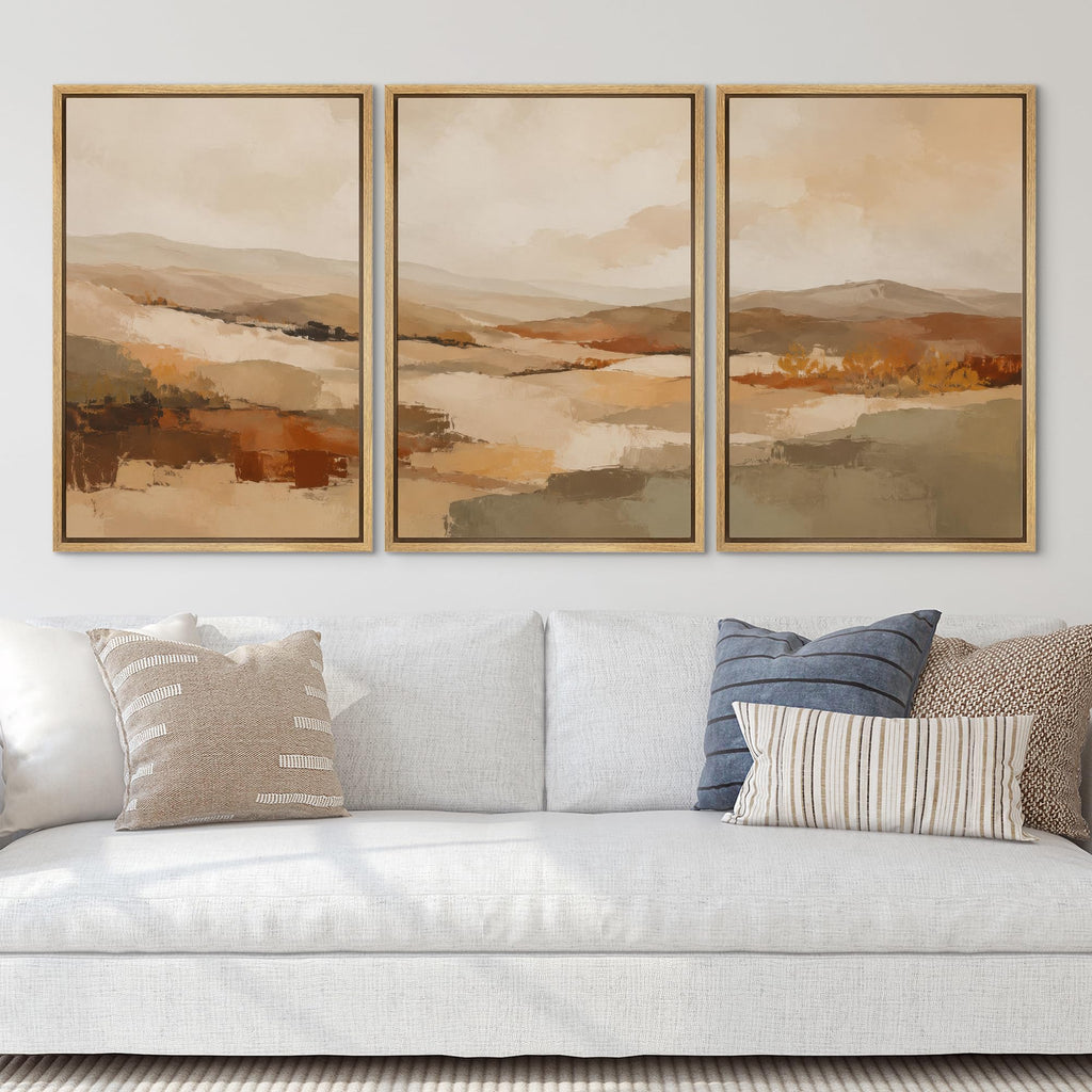 Framed Canvas Print Wall Art Set Abstract Mountain Desert Illustrations Minimal Decorative - 24"x36"x3 NATURAL