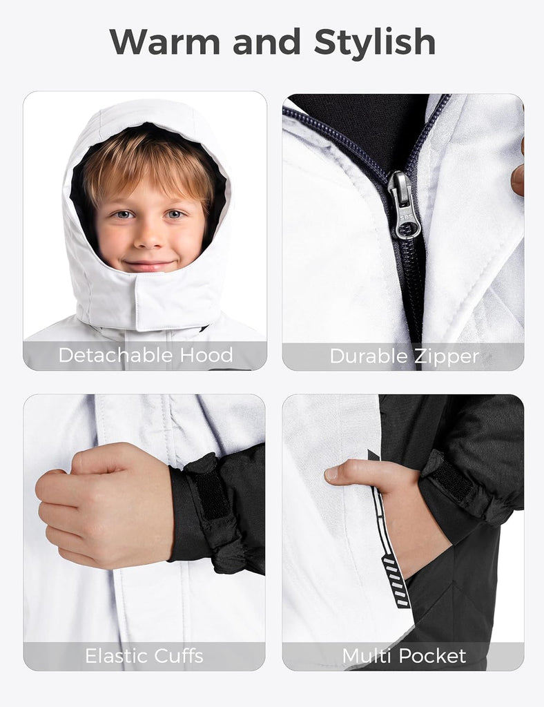 Boys' Ski Jacket Warm Winter Coat Waterproof Snow Jacket Hooded