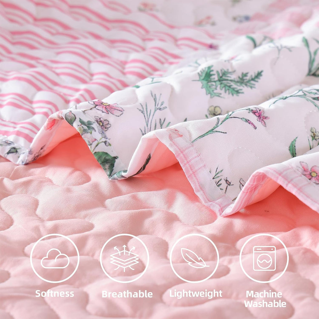 Floral Quilt Set Queen - Ultra Soft Lightweight Bedspread, 3 Piece Pink Bedding Set (90"x90") with Pillowcases
