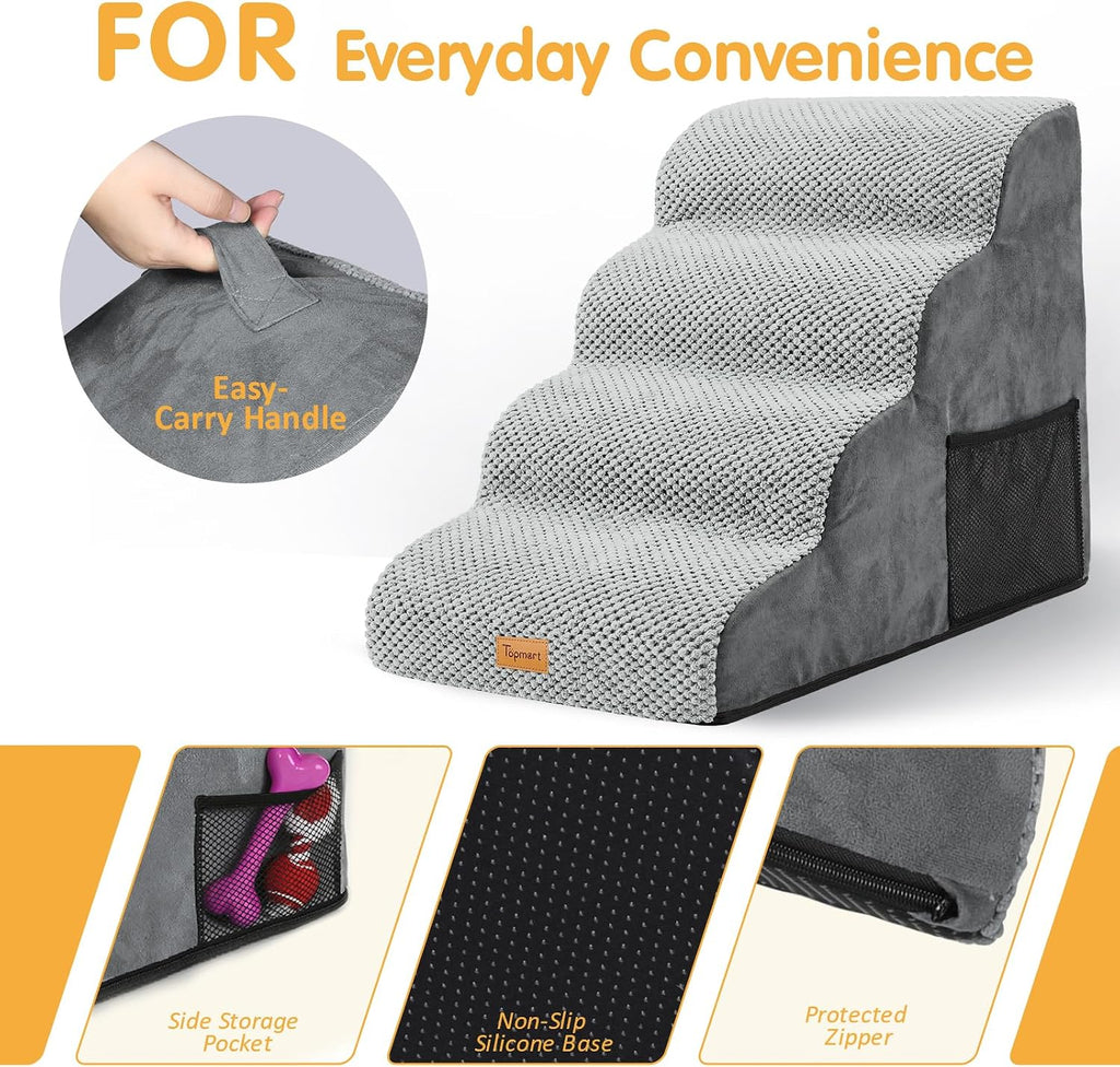 High Density Foam Dog Stairs 4 Tiers, Extra Wide Deep Pet Steps