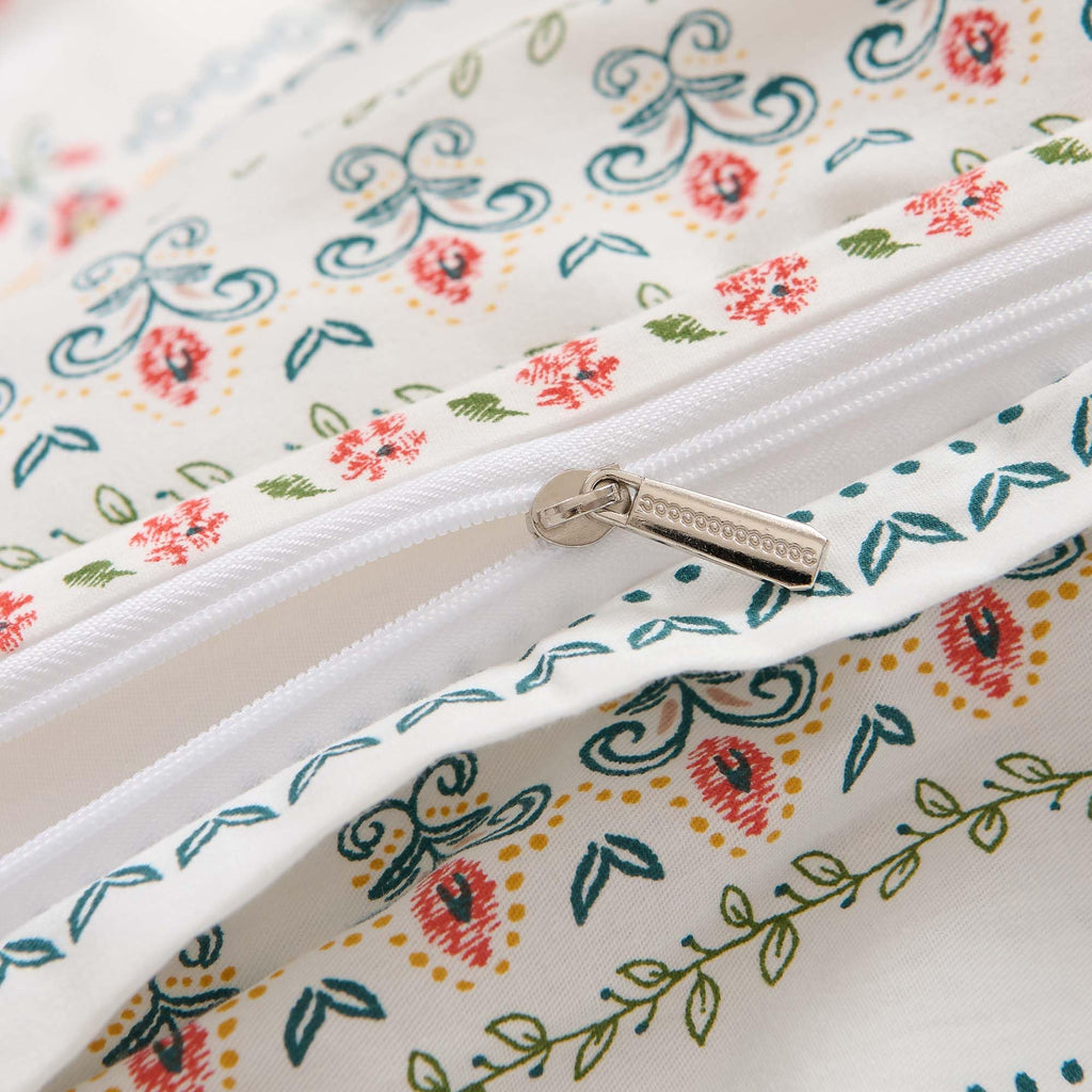 White Boho Duvet Cover Queen Reversible Floral Striped Bedding
