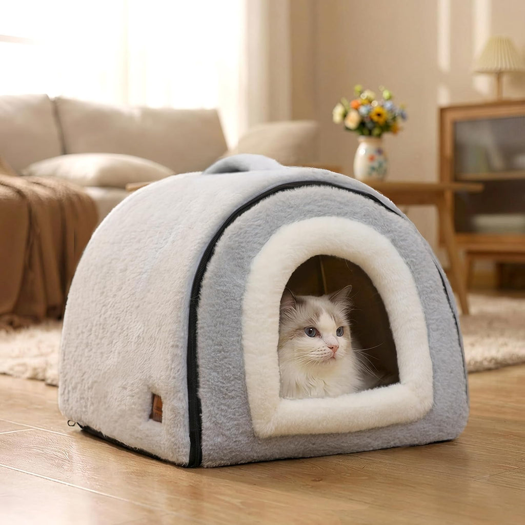 Cat Bed for Indoor Cats，Foldable cat cave，Anti-Slip & Water-Resistant Bottom，cat Houses for Indoor Cats or Small Dogs