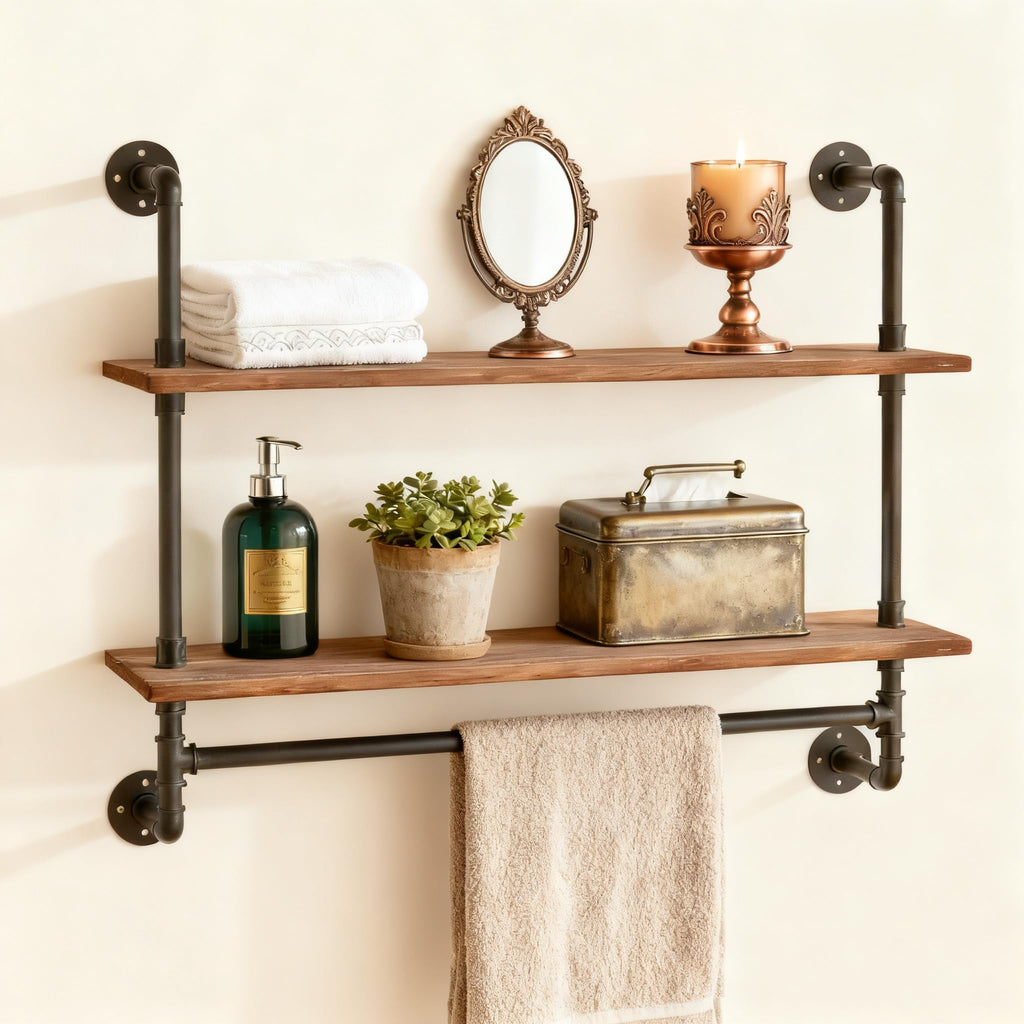 Industrial Pipe Shelving Bathroom Shelves with Towel bar 30 inch