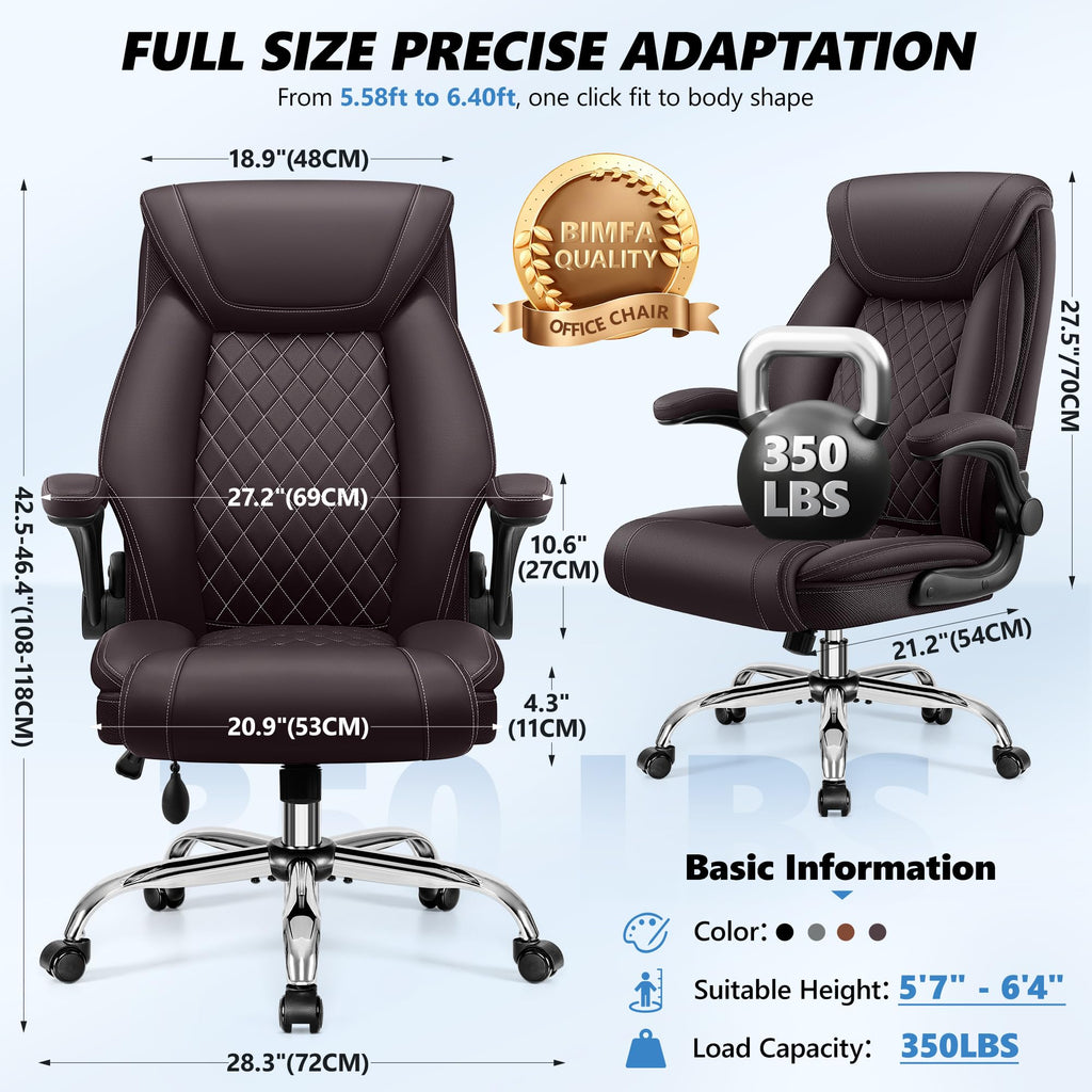 Executive Office Chair with Lumbar Support, Big and Tall Ergonomic Computer Desk Chair, Leather Comfy High Back
