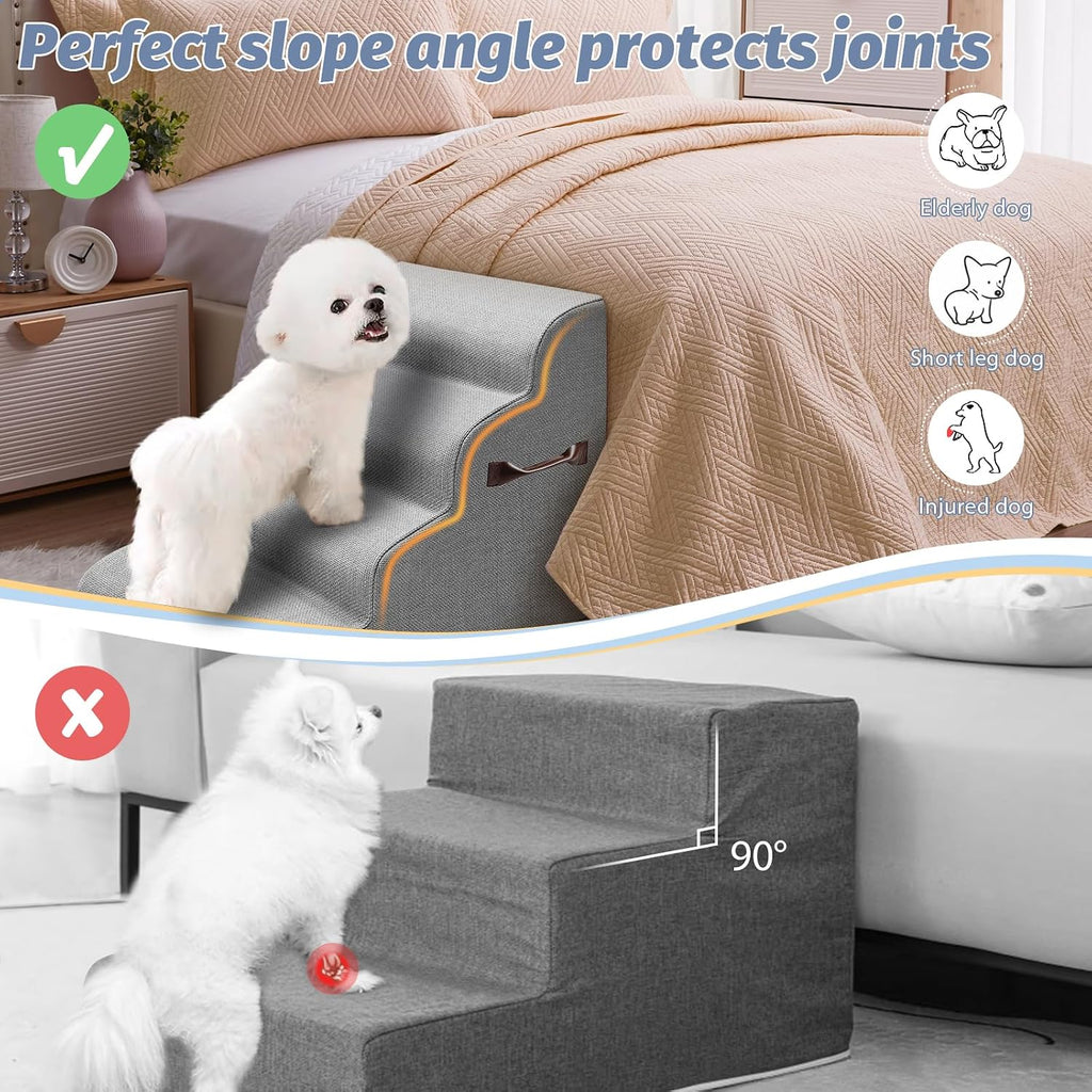 Extra Wide Sturdy 30D High Density Foam Dog Stairs for High Beds 22.8" H, 5-Steps Pet Stairs for Small Medium Large