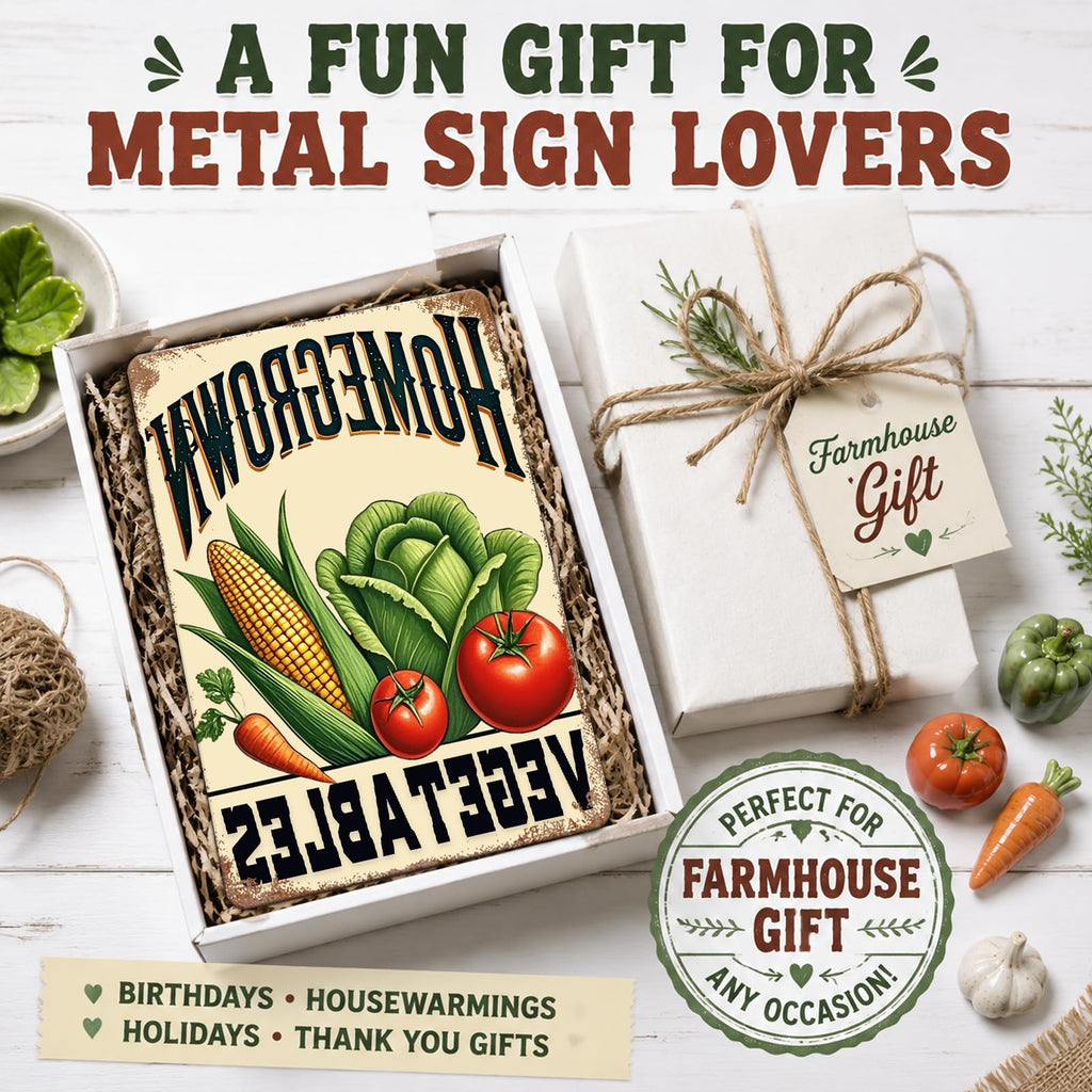 Vegetable Metal Tin Sign 12x16 Inch Farmhouse Kitchen Wall Decor with Tomato Corn Fresh Harvest Design Rustic Farm