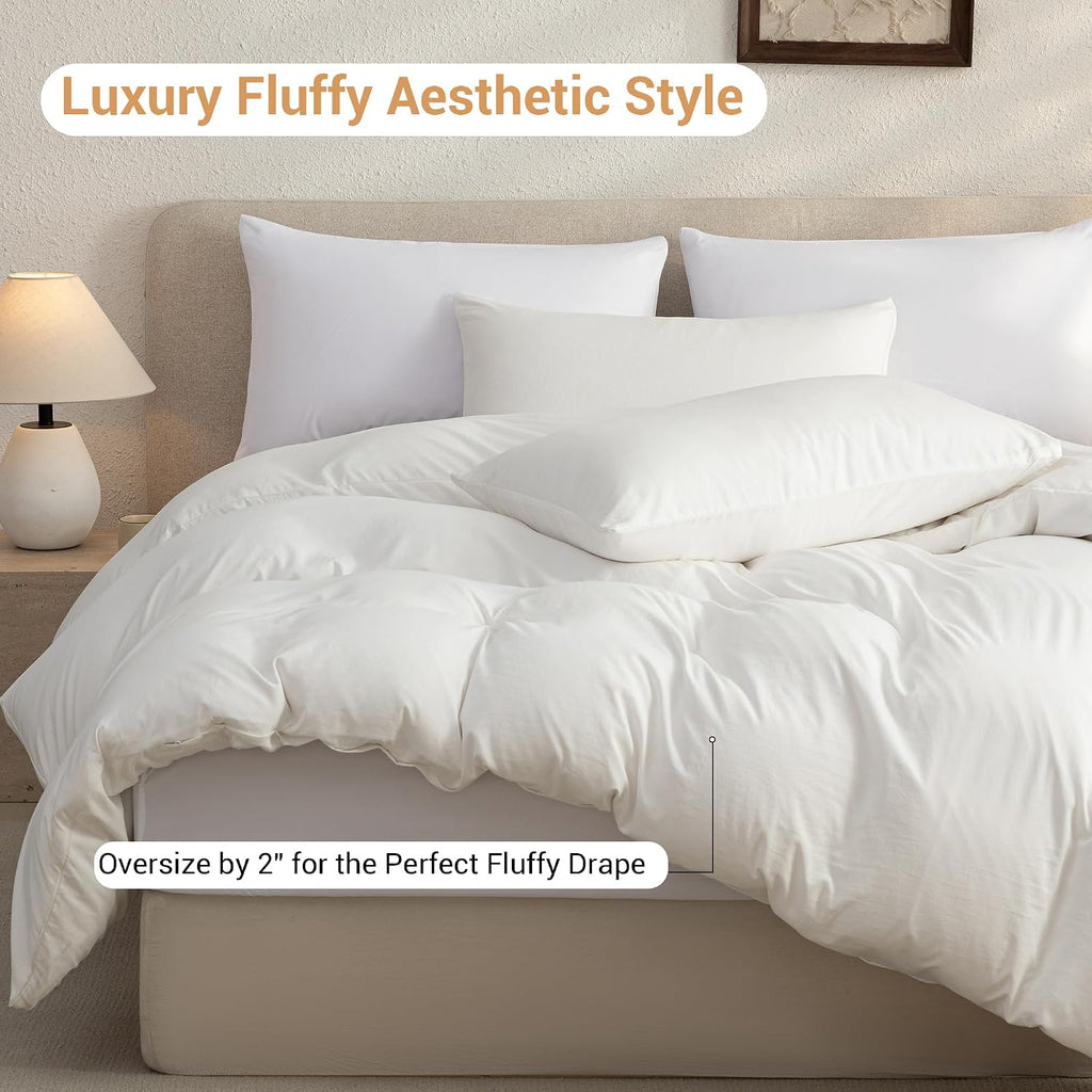 White Queen Duvet Cover Set - 3 Piece Soft Prewashed Microfiber Bedding, Breathable Comforter Cover with Zipper & 8